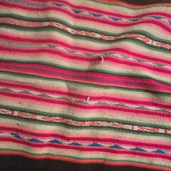 Vintage Hand Woven Andean Aguayo Manta Wool Textile Wabi-Sabi Folk Art 45x42